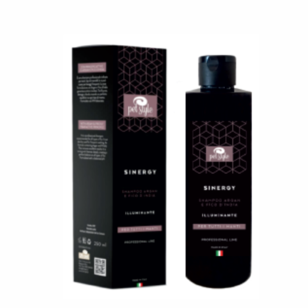 Sinergy  Shampoo da ml.250 con Argan ed estratto di Fico d'India , per tutti i manti , illuminante